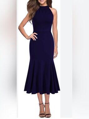 WOOSEA Women's Maxi Dress Beach Halter Neck Long Spring Wedding Guest Party S